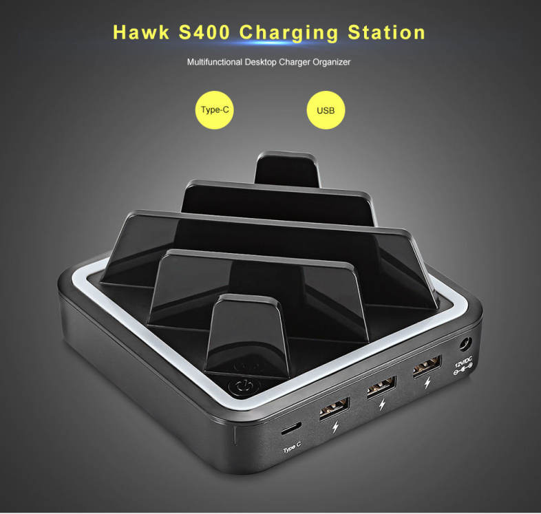 Hawk S400 Multifunctional 36W Power 3-port USB   Type-C Charging Station for Multiple Mobile Devices