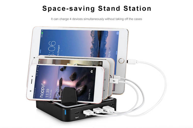 Hawk S400 Multifunctional 36W Power 3-port USB   Type-C Charging Station for Multiple Mobile Devices