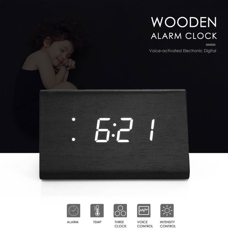 Voice-activated Electronic Wooden Alarm Clock