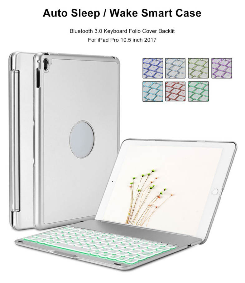 Wireless Bluetooth 3.0 Keyboard Folio Smart Case Cover Auto Sleep with Backlit for iPad Pro 10.5 inch 2017
