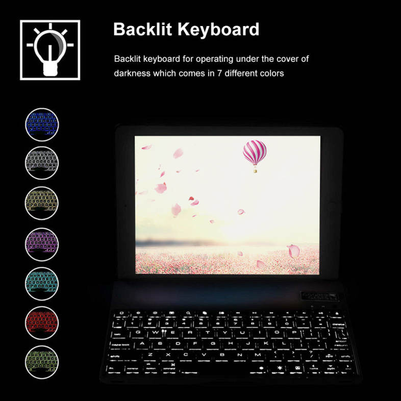 Wireless Bluetooth 3.0 Keyboard Folio Smart Case Cover Auto Sleep with Backlit for iPad Pro 10.5 inch 2017