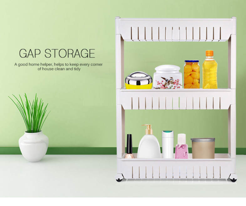 3-tier Gap Storage Slim Slide Out Tower Rack Shelf with Wheels for Laundry Bathroom Kitchen