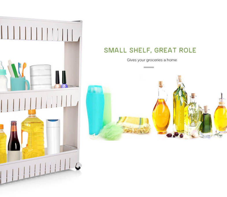 3-tier Gap Storage Slim Slide Out Tower Rack Shelf with Wheels for Laundry Bathroom Kitchen