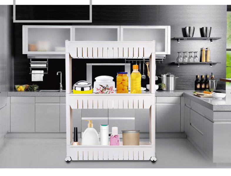 3-tier Gap Storage Slim Slide Out Tower Rack Shelf with Wheels for Laundry Bathroom Kitchen