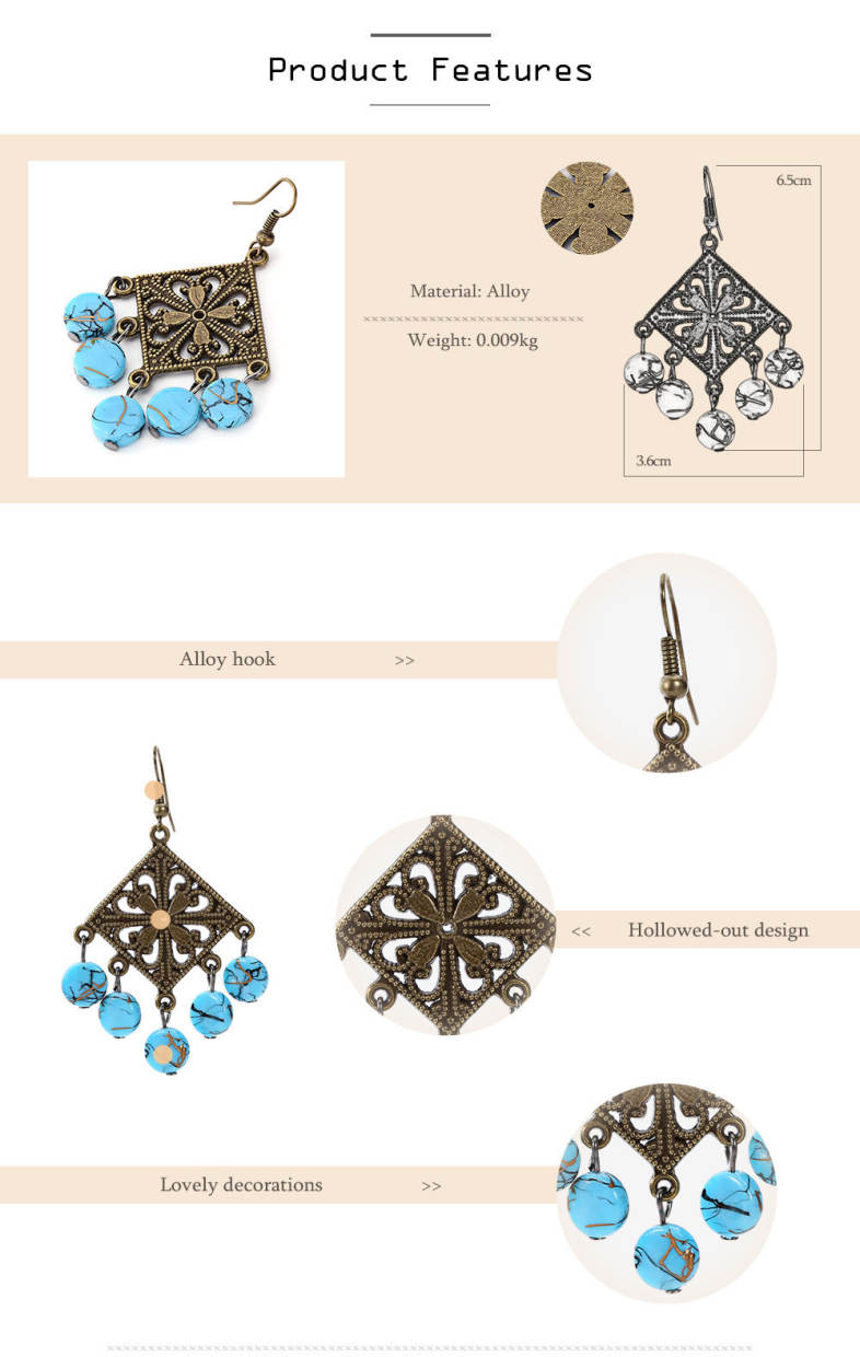 Trendy Bohemian Hollow Out Alloy Women Drop Earrings