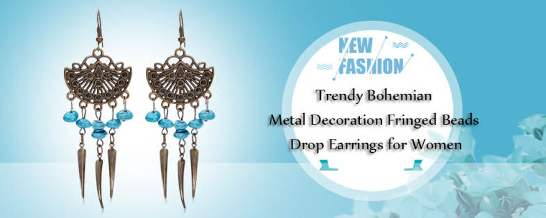 Trendy Bohemian Metal Decoration Fringed Beads Women Drop Earrings