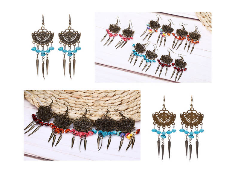 Trendy Bohemian Metal Decoration Fringed Beads Women Drop Earrings