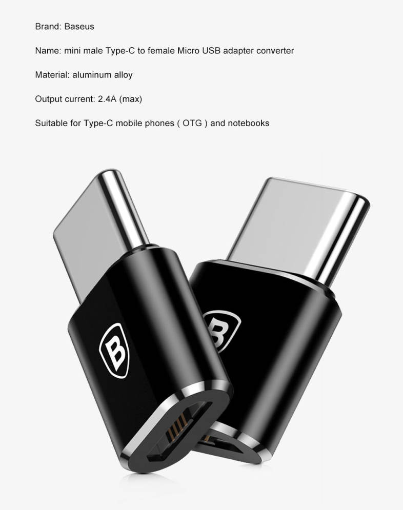 Baseus Mini OTG Male Type-C to Female Micro USB Converter Charging Data Adapter