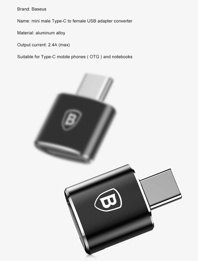 Baseus Mini OTG Male Type-C to Female USB Converter Charging Data Adapter