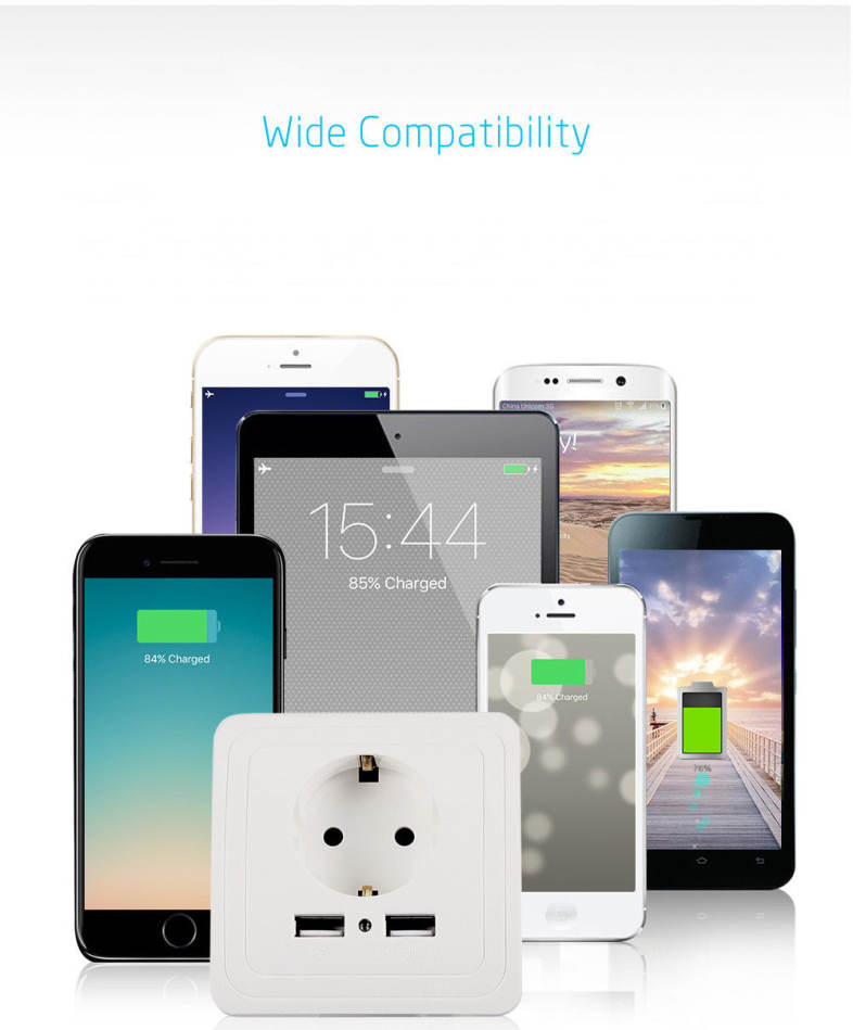 Dual USB German Standard Wall Socket Plug Switch Power Outlet