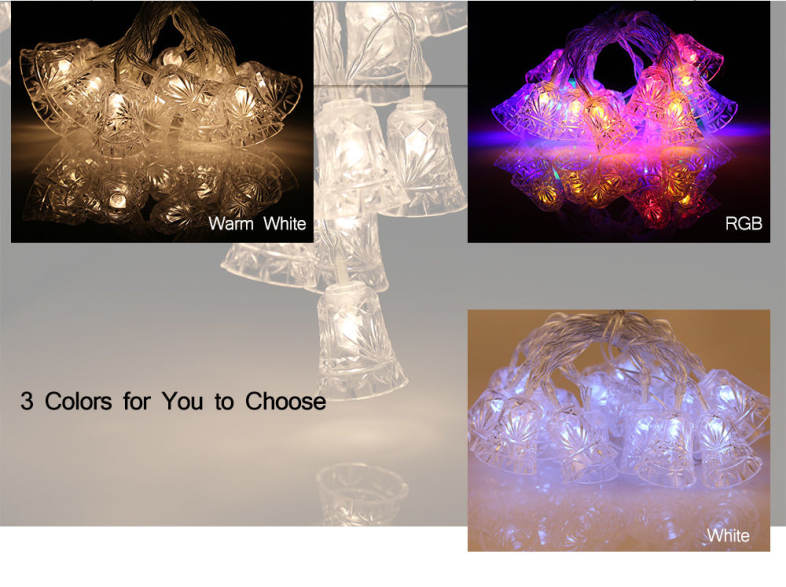 20 LEDs Bell Light String 2M Decoration Battery Operated Lighting Chains for Christmas Hallowmas