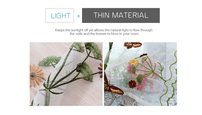 New Pastoral Style Window Sheer Curtain Butterfly Embroidery Roman Shade Tie-up Window Gauze 80 x 100cm