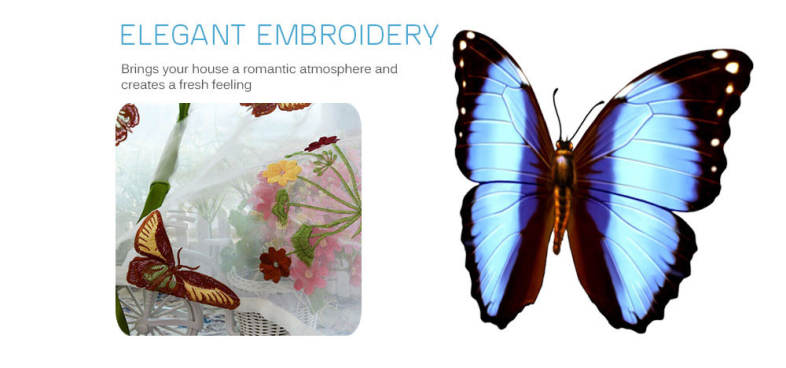 New Pastoral Style Window Sheer Curtain Butterfly Embroidery Roman Shade Tie-up Window Gauze 80 x 100cm