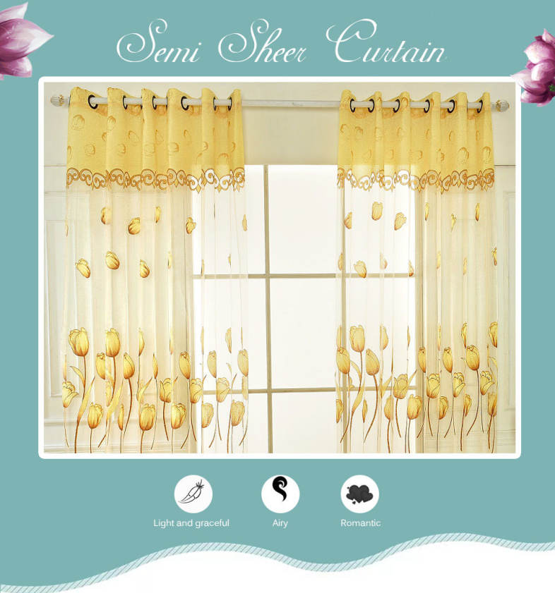 Floral Tulle Voile Burnt-out Window Curtain Flower Sheer Door Room Dividers 100 x 250cm