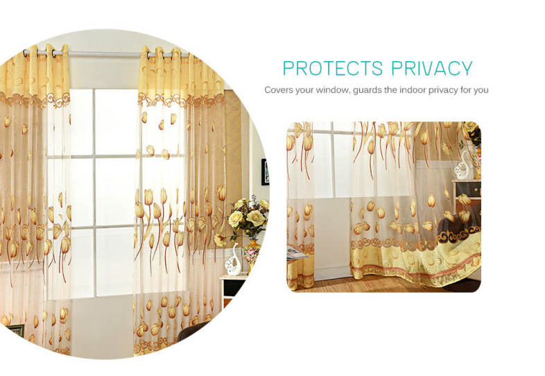 Floral Tulle Voile Burnt-out Window Curtain Flower Sheer Door Room Dividers 100 x 250cm