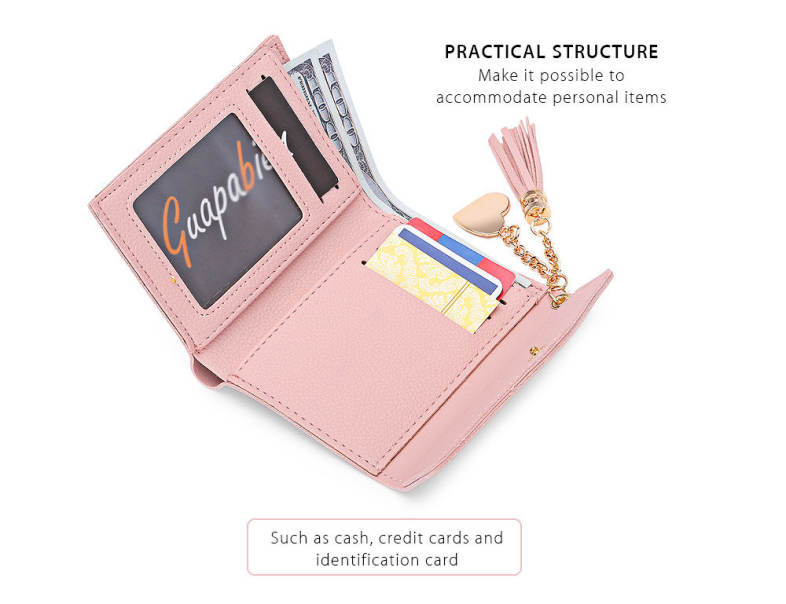 Guapabien Women Foldable PU Leather Short Wallet Tassel Card Holder
