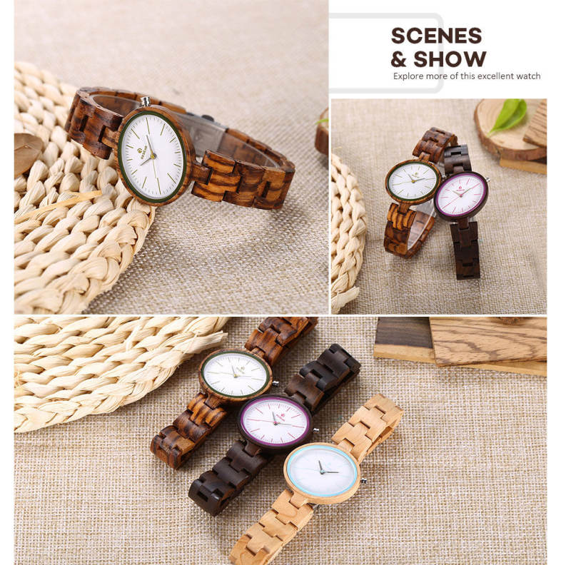 REDEAR 1680 Women Quartz Wooden Watch Wood Oval Dial Female Wristwatch