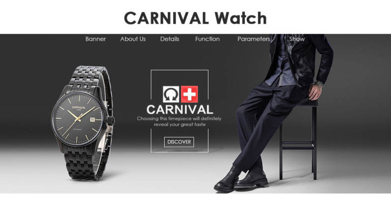 CARNIVAL 8612G Auto Mechanical Men Watch Date Display Male Wristwatch