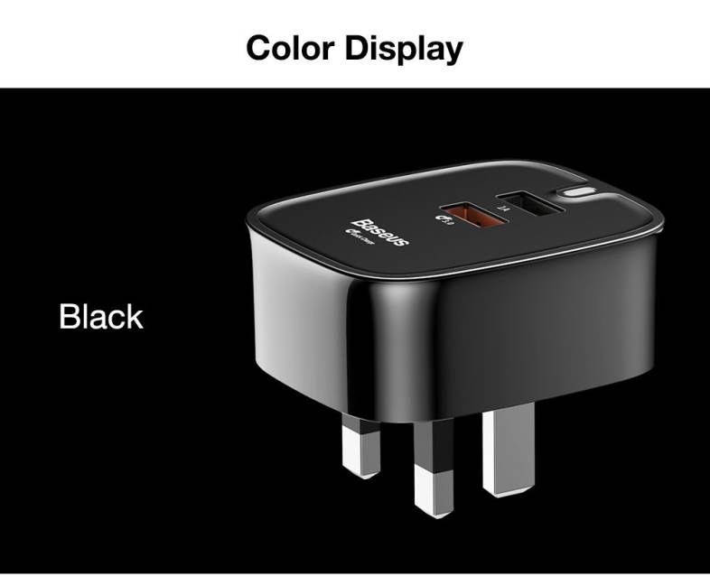 Baseus Funzi QC 3.0 Dual USB Intelligent Wall Travel Charger Adapter UK Plug