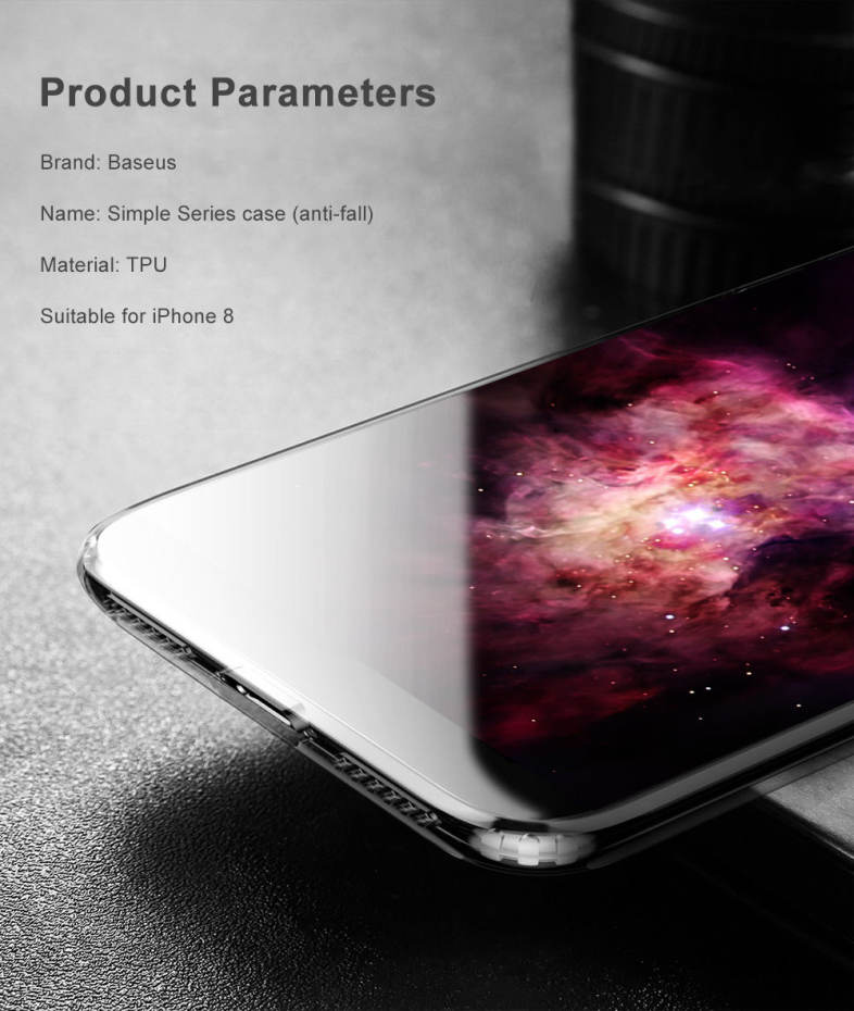 Baseus Simple Series (Anti-fall) Clear TPU Case Back Cover for iPhone 8