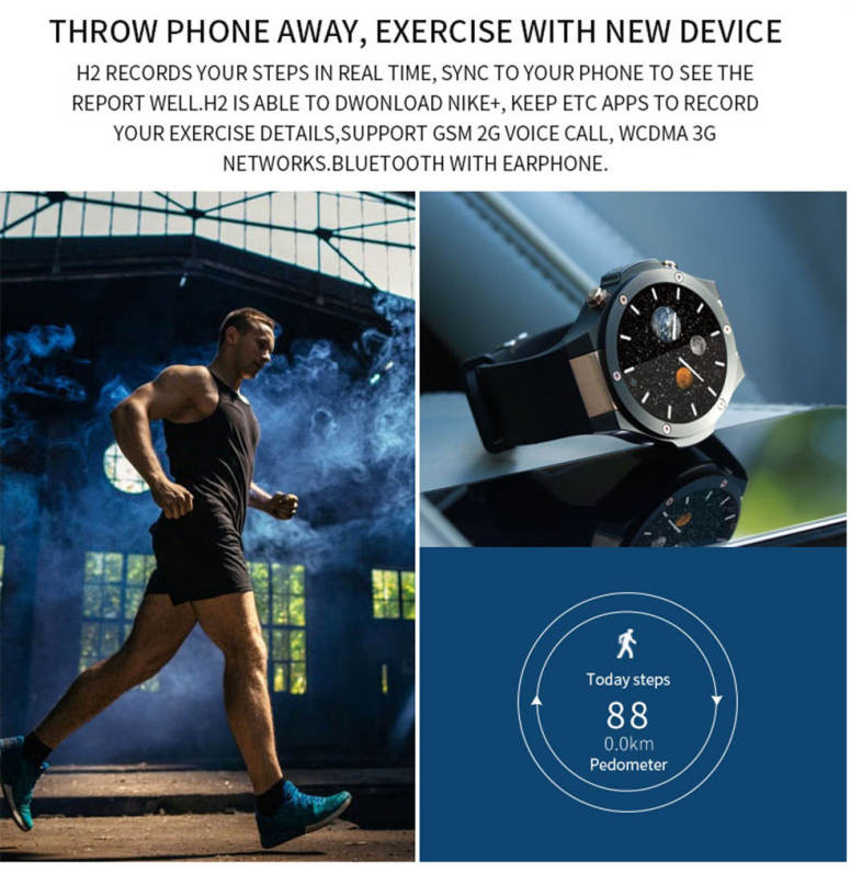 Microwear H2 3G Smartwatch Phone 1.39 inch Android 5.0 MTK6580 1.0GHz Quad Core 16GB ROM 5.0MP Camera Heart Rate Monitor Pedometer GPS