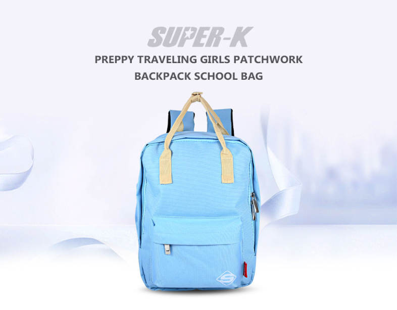 SUPER - K Preppy Style Traveling Girls Patchwork Backpack Zipper School Bag for Teenagers