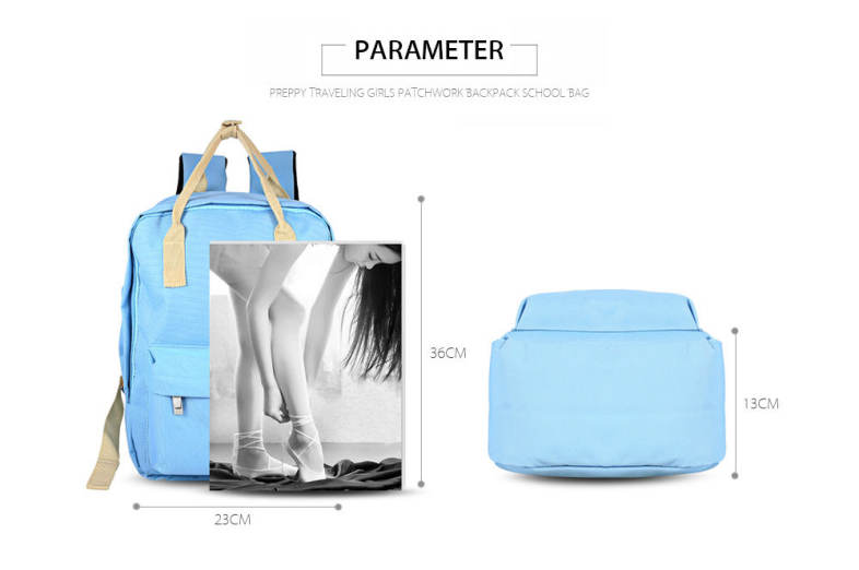 SUPER - K Preppy Style Traveling Girls Patchwork Backpack Zipper School Bag for Teenagers