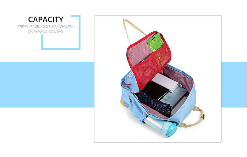 SUPER - K Preppy Style Traveling Girls Patchwork Backpack Zipper School Bag for Teenagers