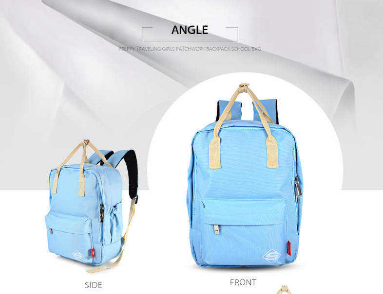 SUPER - K Preppy Style Traveling Girls Patchwork Backpack Zipper School Bag for Teenagers