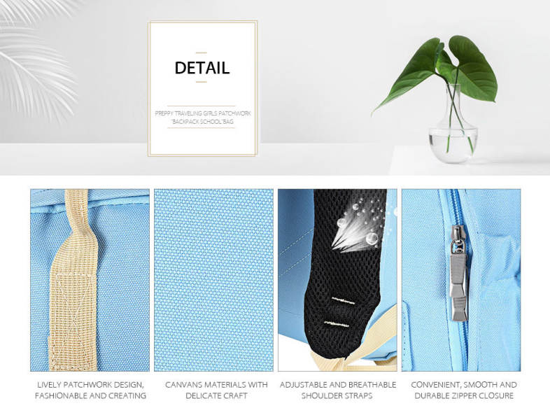 SUPER - K Preppy Style Traveling Girls Patchwork Backpack Zipper School Bag for Teenagers