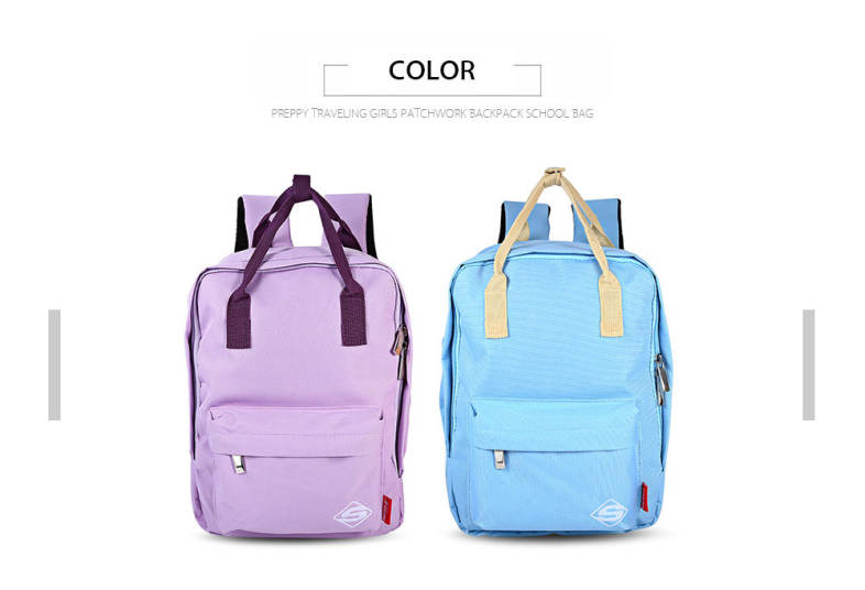 SUPER - K Preppy Style Traveling Girls Patchwork Backpack Zipper School Bag for Teenagers