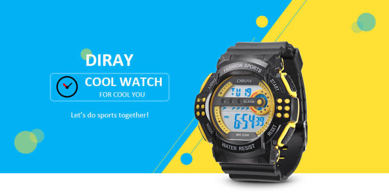 DIRAY 319G Children Digital Watch Alarm Chronograph Kid LED Wristwatch