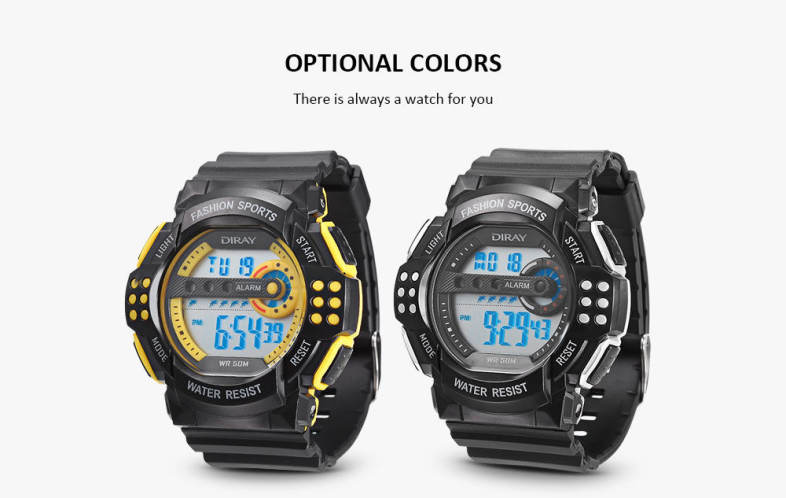 DIRAY 319G Children Digital Watch Alarm Chronograph Kid LED Wristwatch