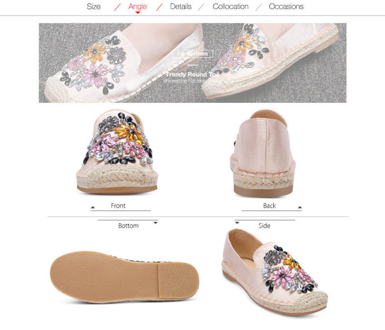 Trendy Round Toe Rhinestone Espadrilles Flat Heel Slip-on Loafers Women Shoes