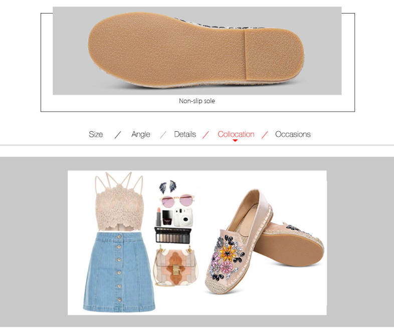 Trendy Round Toe Rhinestone Espadrilles Flat Heel Slip-on Loafers Women Shoes