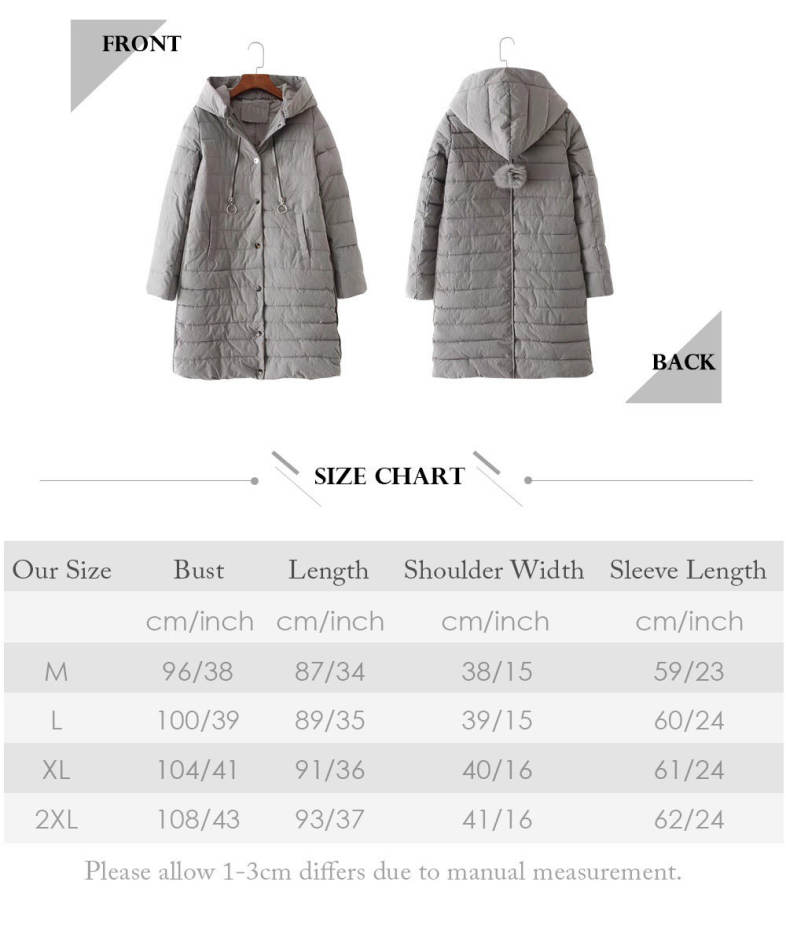 Women Autumn Winter Thick Coat Solid Color Hooded Long Down Jacket