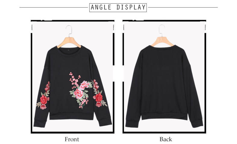 Trendy Round Collar Long Sleeve Embroidery Pullover Women Sweatshirt