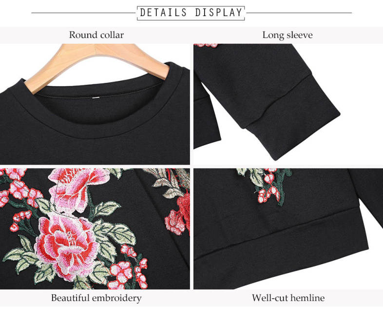 Trendy Round Collar Long Sleeve Embroidery Pullover Women Sweatshirt