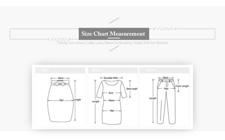 Trendy Turn-down Collar Long Sleeve Embroidery Stripe Women Shirt