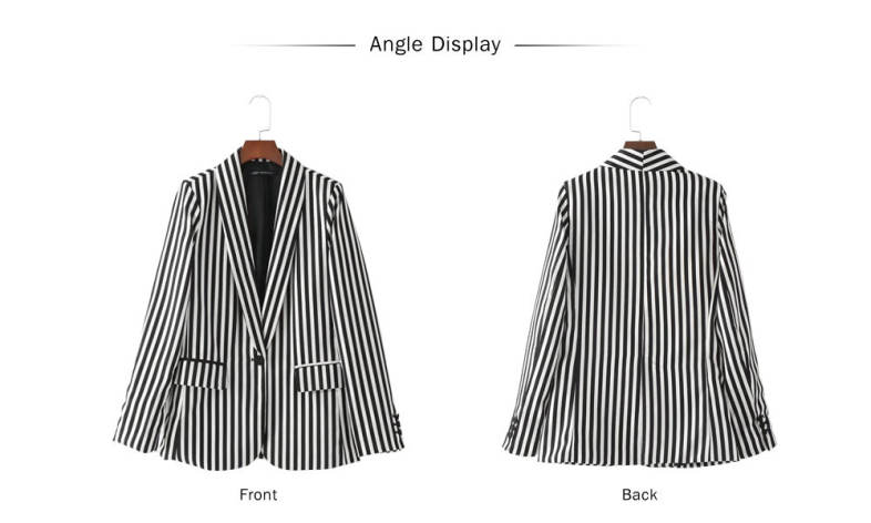 Trendy Turn-down Collar Long Sleeve Striped Pocket Button Women Suit