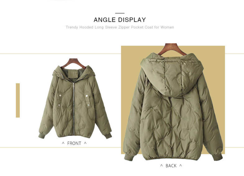 Trendy Hooded Long Sleeve Zipper Pocket Women Coat