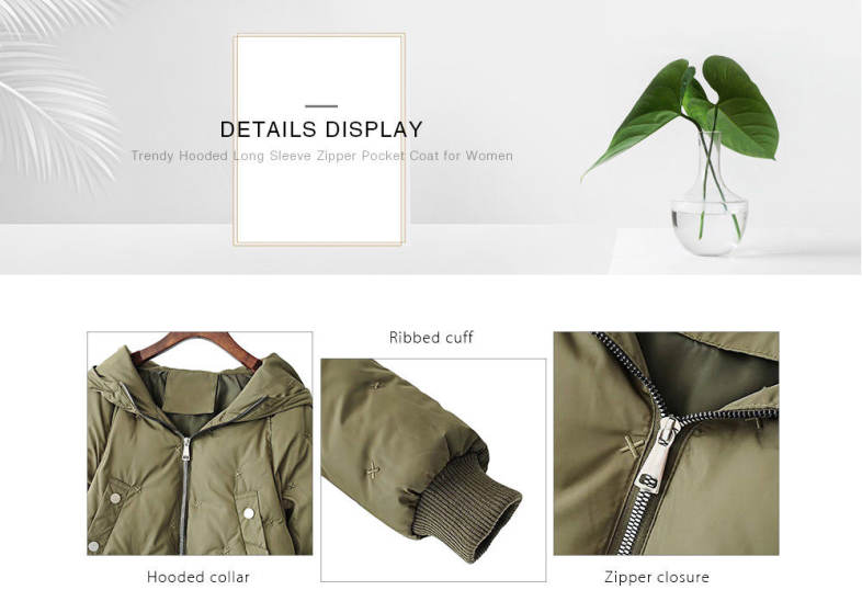 Trendy Hooded Long Sleeve Zipper Pocket Women Coat