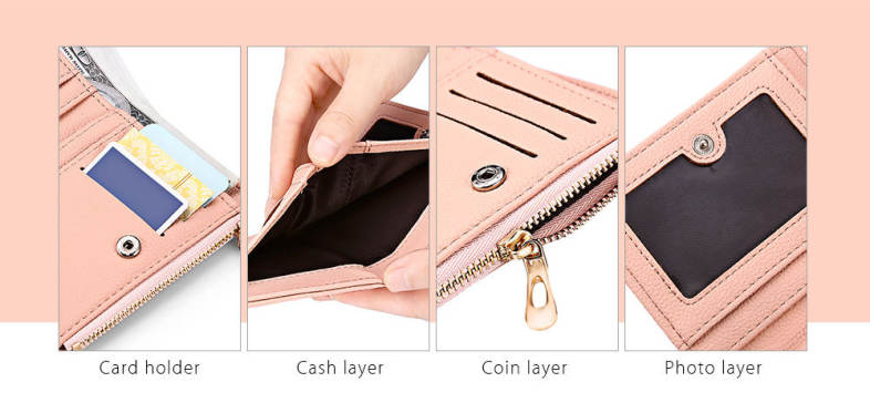 Guapabien Women Wallet PU Leather Zipper Pouch Short Clutch Cherry Print Purse