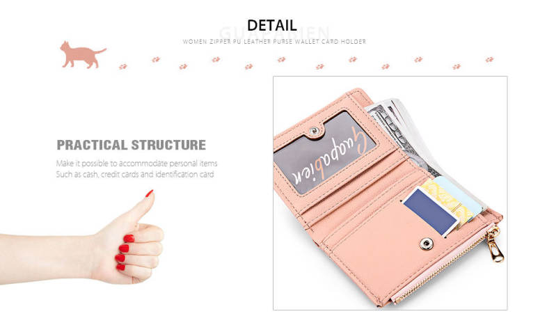 Guapabien Women Wallet PU Leather Zipper Pouch Short Clutch Cherry Print Purse