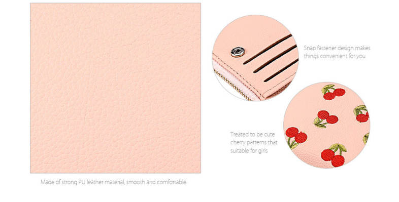 Guapabien Women Wallet PU Leather Zipper Pouch Short Clutch Cherry Print Purse