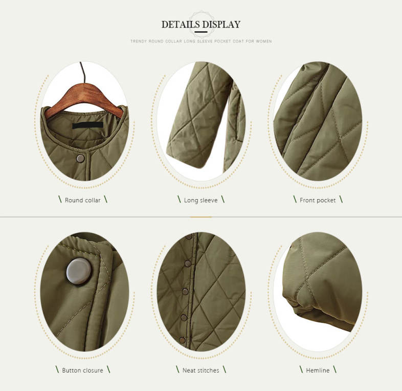 Trendy Round Collar Long Sleeve Pocket Button Women Coat