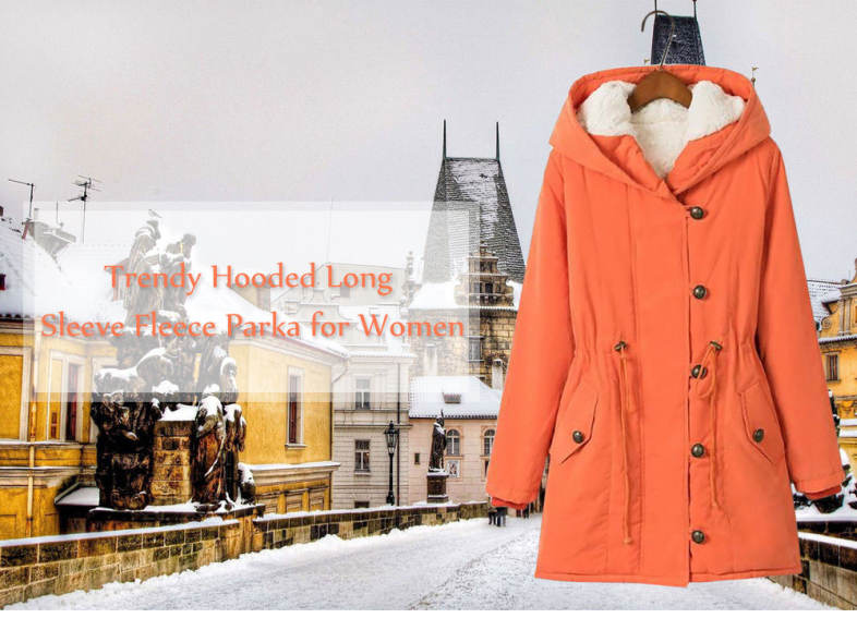 Trendy Hooded Long Sleeve Fleece Parka Women Coat