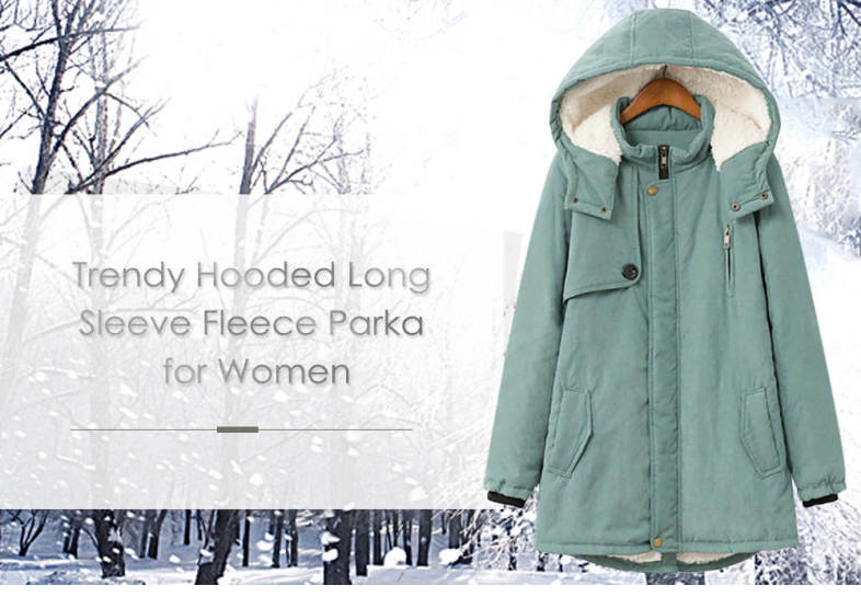 Trendy Hooded Long Sleeve Fleece Pocket Parka Women Coat