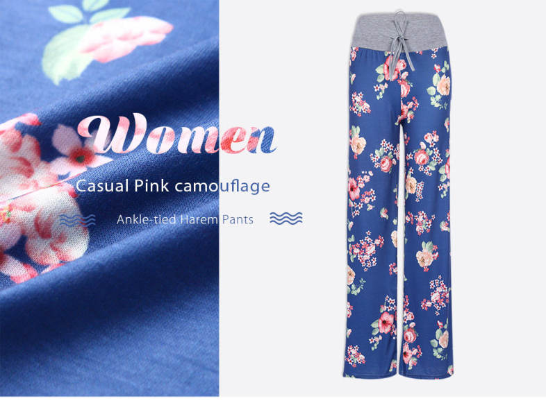 Trendy Elastic Waist Floral Print Wide-leg Women Pants