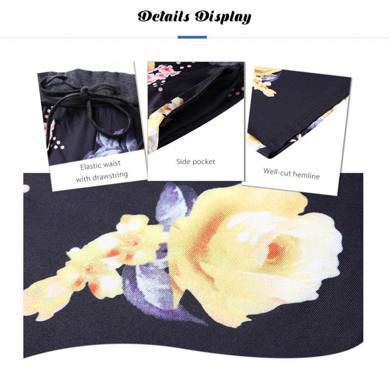 Trendy Mid Waist Floral Print Wide-leg Pocket Women Pants